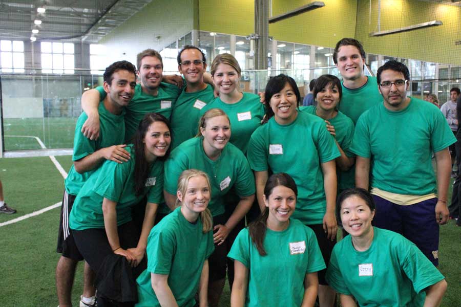 Friends take a break from a group event at High Velocity Sports