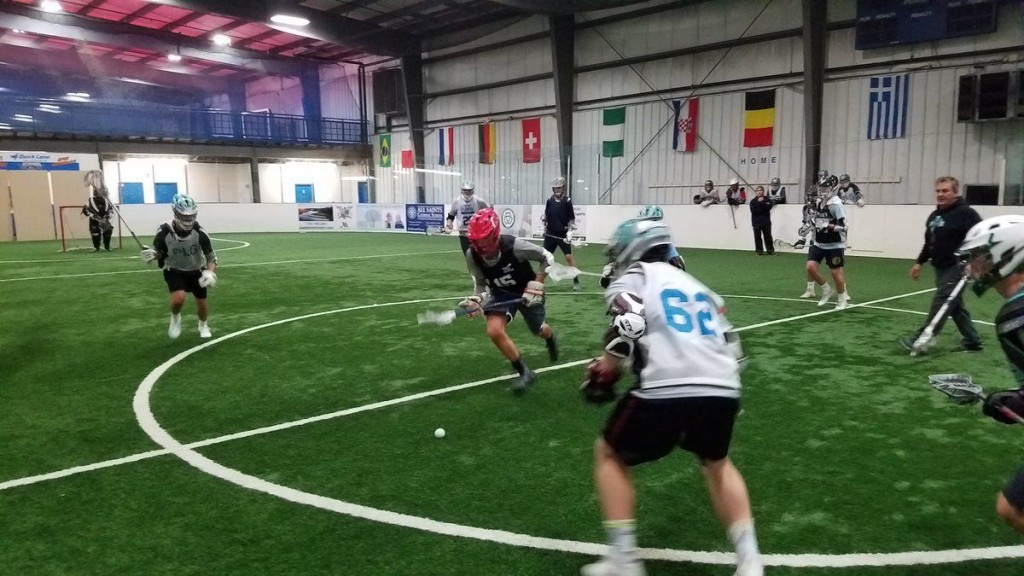 Athletes in High Velocity Sports' box lacrosse clinic