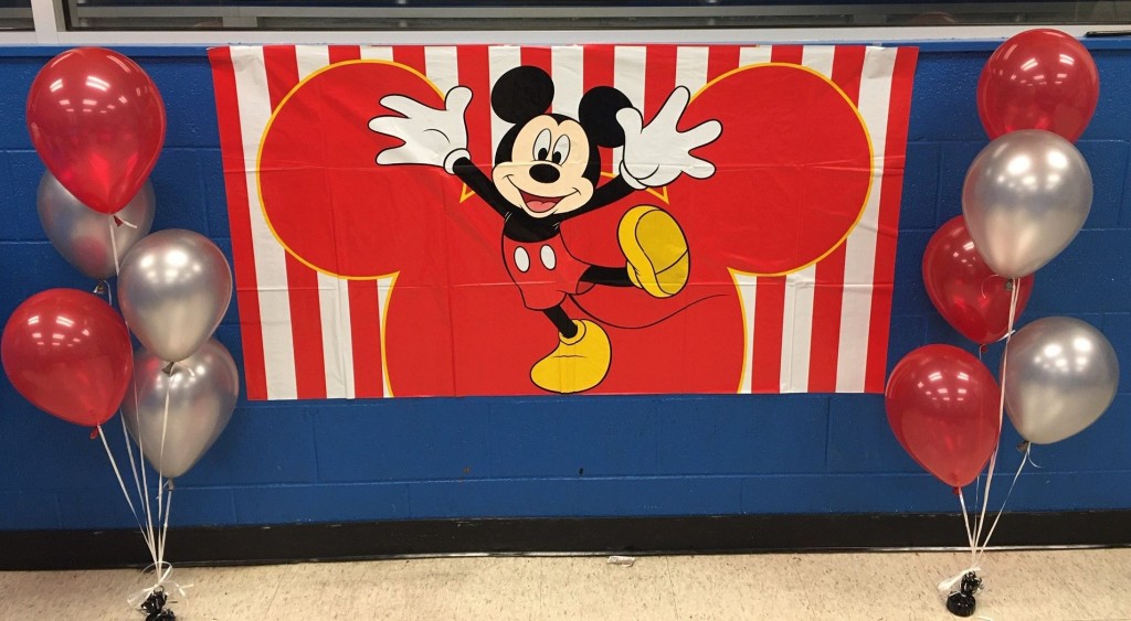 Party decorations for a Mickey themed birthday