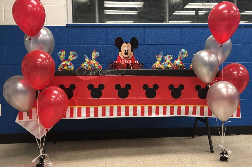 Table decorations for a Mickey themed birthday party