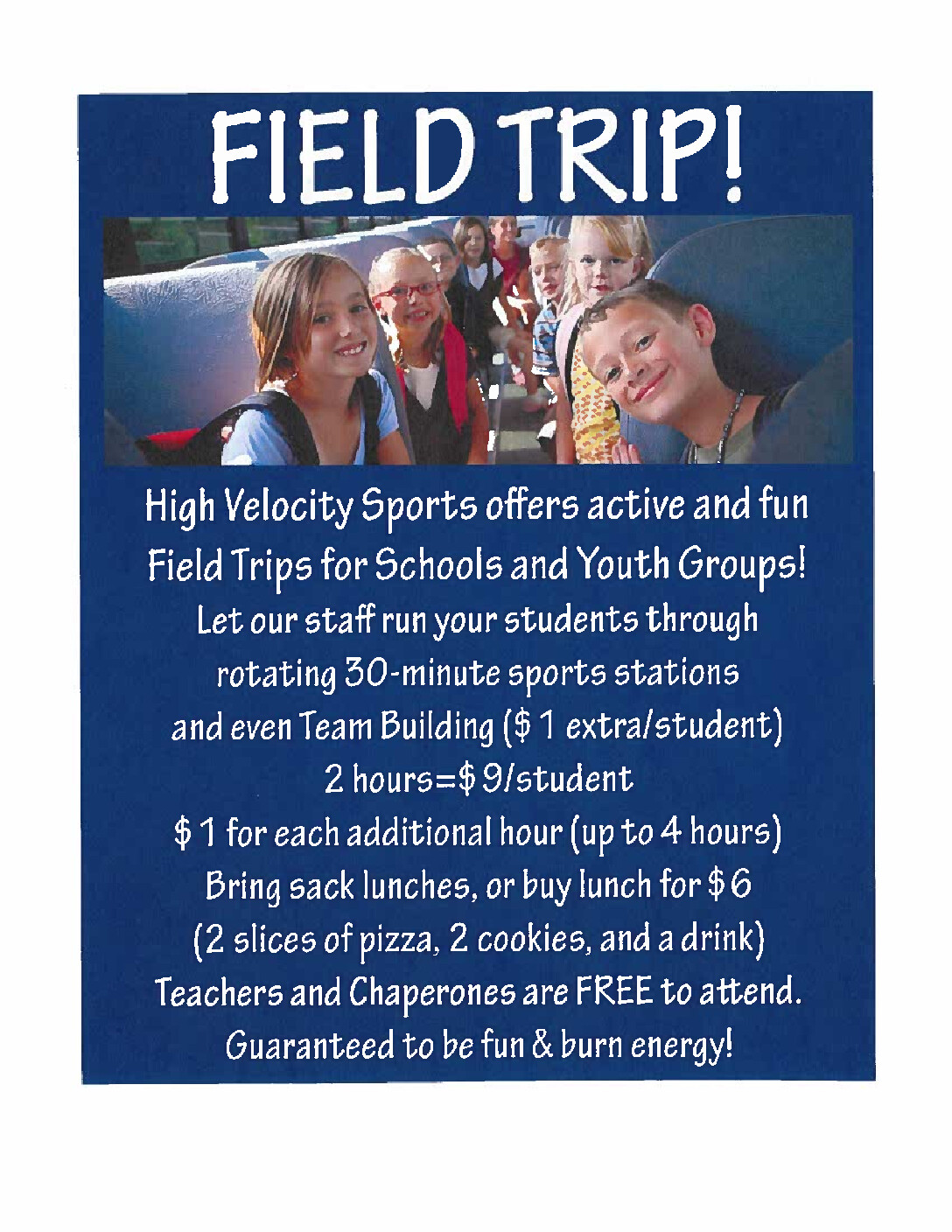 Field trip packages at High Velocity Sports